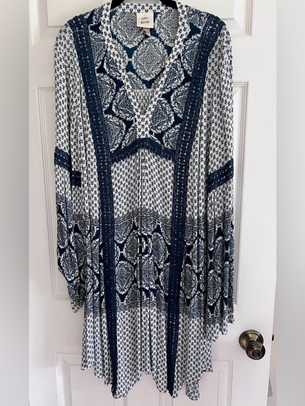 NWOT Boho Anthro Style  Blue and White Printed Dress